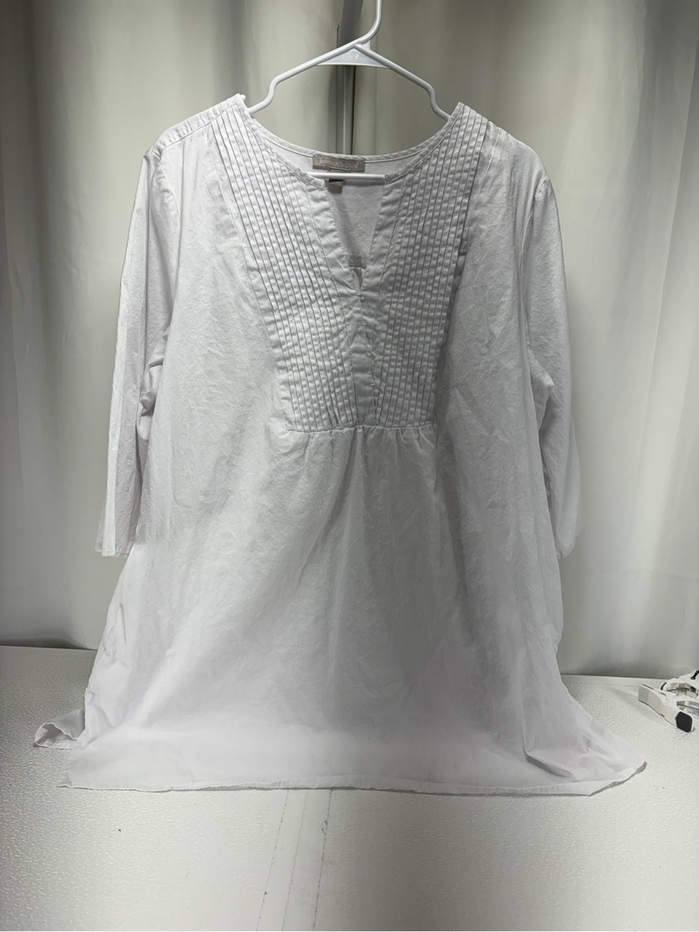 Woman Within White Pintuck V-Neck Tunic Top 4575